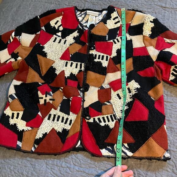 Coldwater creek patchwork mixed print wool‎ blend cardigan jacket women’s medium - Picture 7 of 10